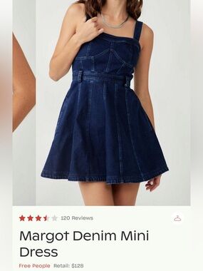Free People Margot Blue Denim Mini Dress - Size L
